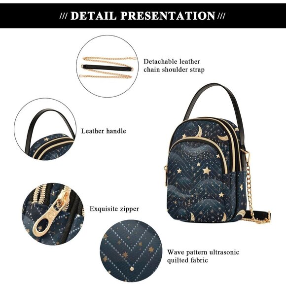 Stars and Moon Small Crossbody Bag Women Detachable Strap Travel Purse - Picture 4 of 7